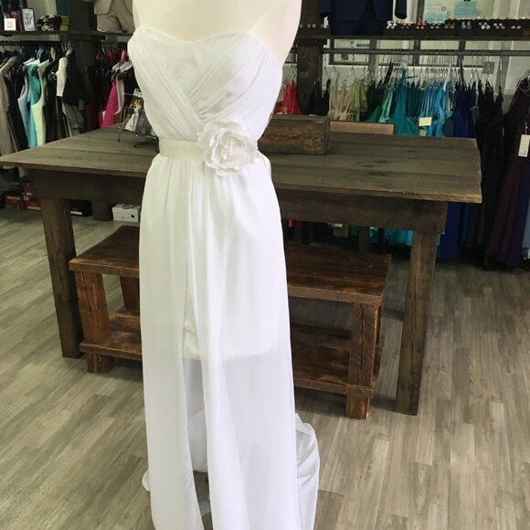 DAMAGED SAMPLE Sexy Lace Beachy BOHO  Wedding Dress Romantic, Hi Lo Lace Chiffon - Picture 3 of 13